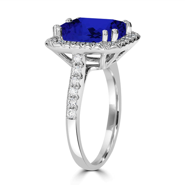 4.5ct Emerald Cut Tanzanite Ring with 0.48 cttw Diamond