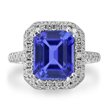 4.5ct Emerald Cut Tanzanite Ring with 0.48 cttw Diamond
