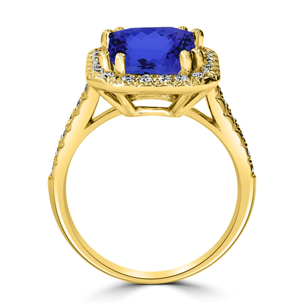 4.5ct Emerald Cut Tanzanite Ring with 0.48 cttw Diamond