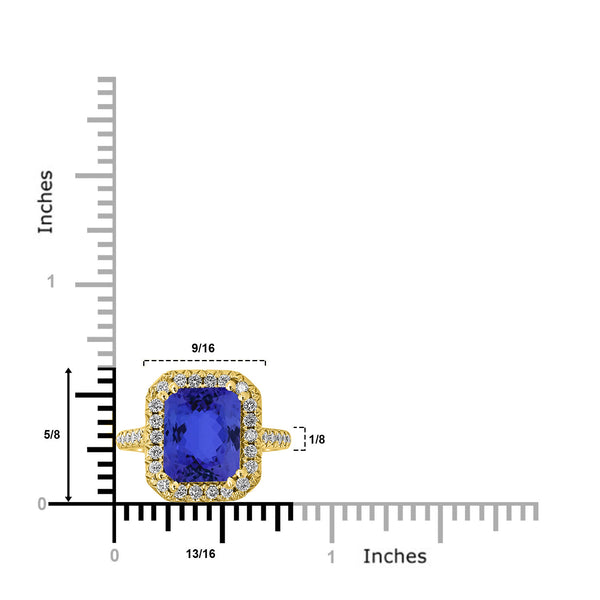 4.5ct Emerald Cut Tanzanite Ring with 0.48 cttw Diamond