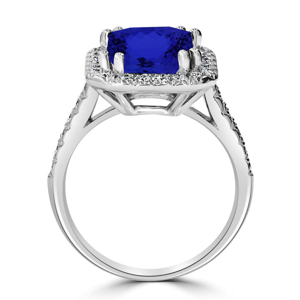 4.5ct Emerald Cut Tanzanite Ring with 0.48 cttw Diamond