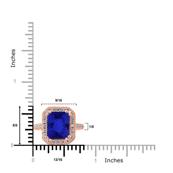 4.5ct Emerald Cut Tanzanite Ring with 0.48 cttw Diamond