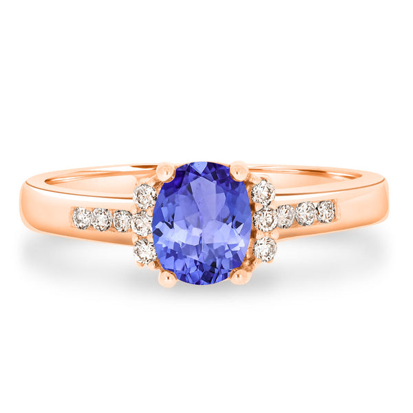 0.76ct Oval Tanzanite Ring with 0.14 cttw Diamond