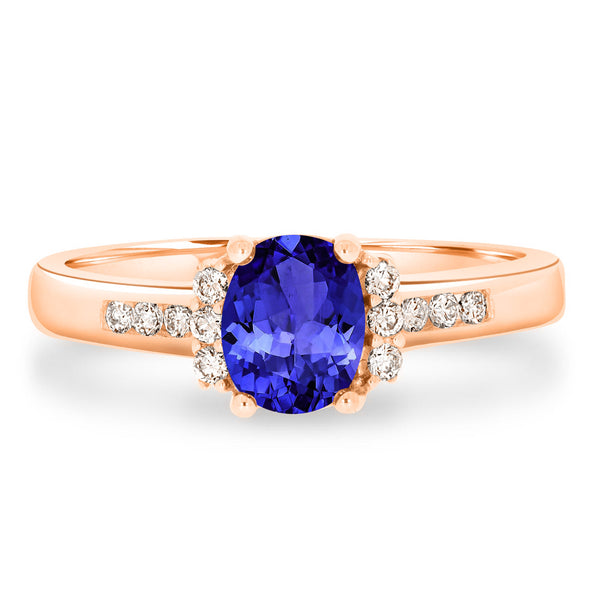 0.76ct Oval Tanzanite Ring with 0.14 cttw Diamond