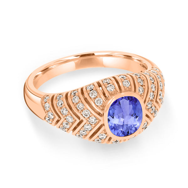 0.6ct Oval Tanzanite Ring with 0.4 cttw Diamond