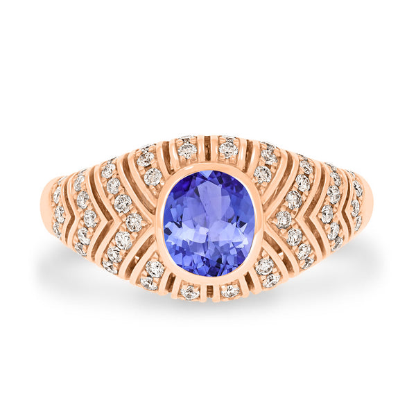 0.6ct Oval Tanzanite Ring with 0.4 cttw Diamond