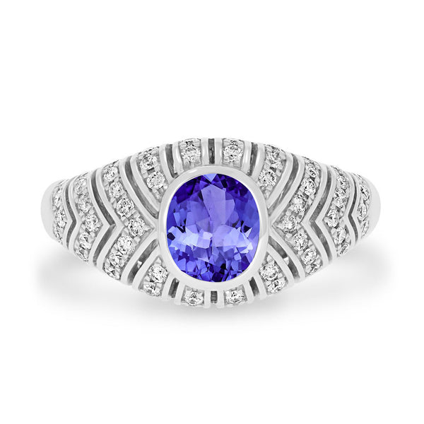 0.6ct Oval Tanzanite Ring with 0.4 cttw Diamond