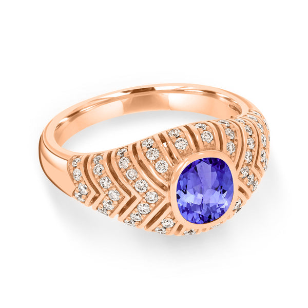 0.6ct Oval Tanzanite Ring with 0.4 cttw Diamond