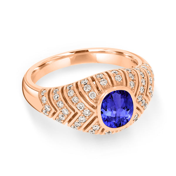 0.6ct Oval Tanzanite Ring with 0.4 cttw Diamond