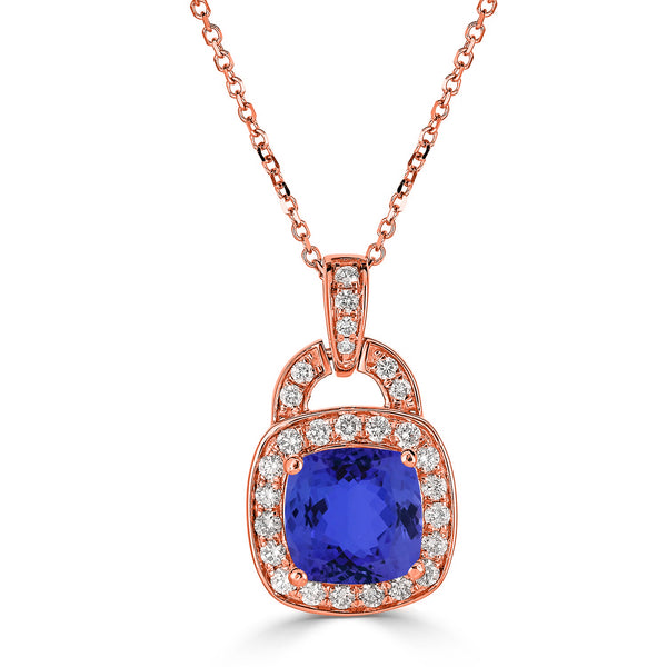 2.4ct Cushion Tanzanite Pendant with 0.39 cttw Diamond