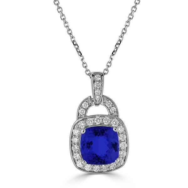 2.4ct Cushion Tanzanite Pendant with 0.39 cttw Diamond