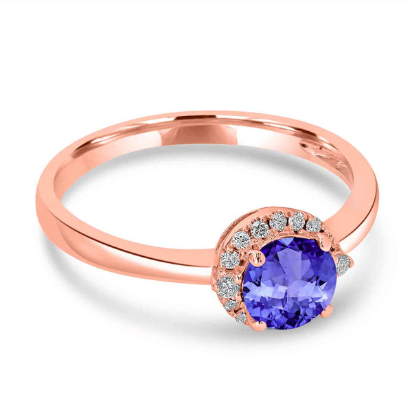 0.7ct Round Tanzanite Ring with 0.09 cttw Diamond