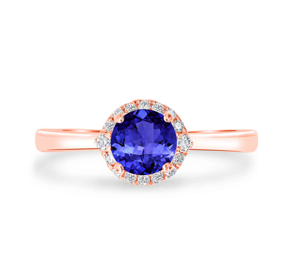 0.7ct Round Tanzanite Ring with 0.09 cttw Diamond