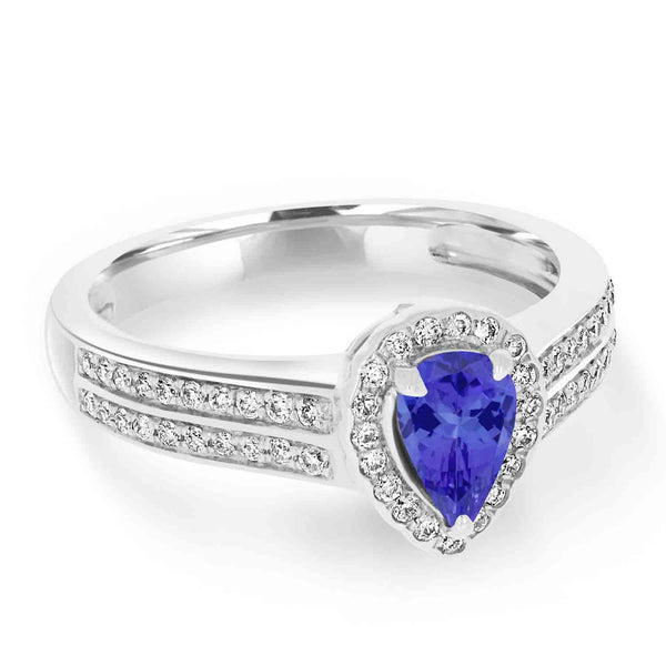 0.65ct Pear Tanzanite Ring with 0.29 cttw Diamond