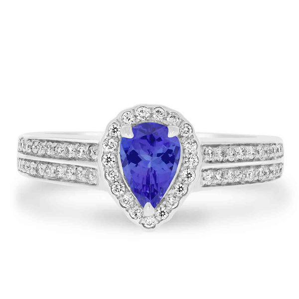 0.65ct Pear Tanzanite Ring with 0.29 cttw Diamond