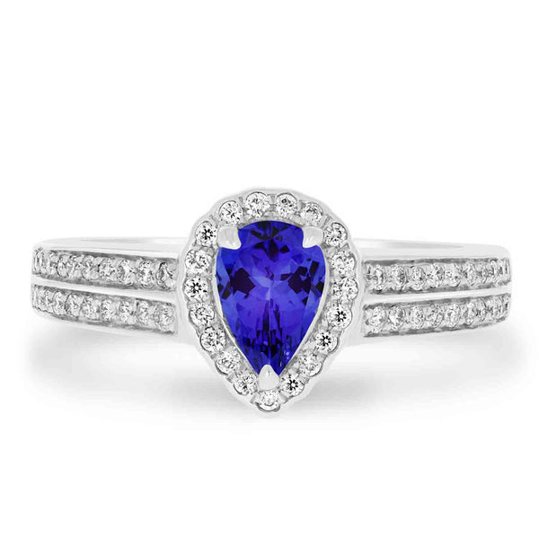 0.65ct Pear Tanzanite Ring with 0.29 cttw Diamond