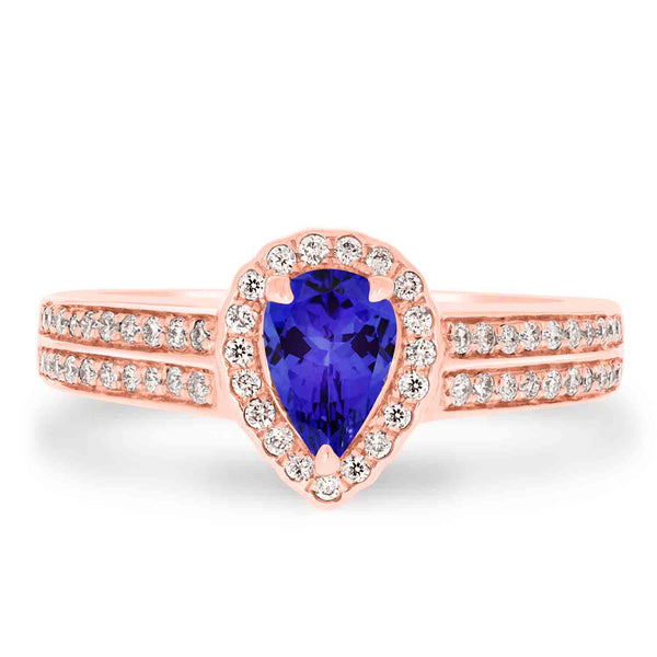 0.65ct Pear Tanzanite Ring with 0.29 cttw Diamond