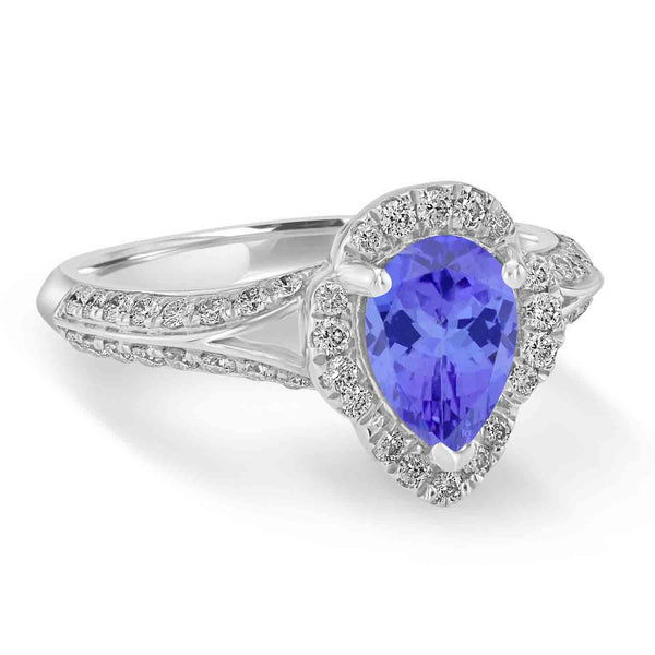 1.15ct Pear Tanzanite Ring with 0.43 cttw Diamond