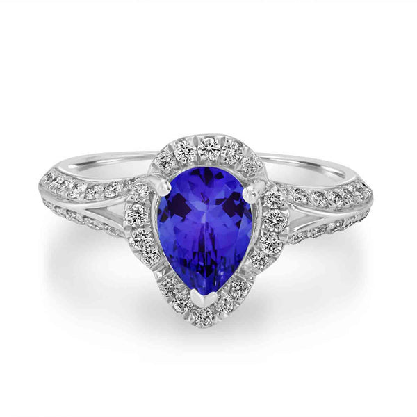 1.15ct Pear Tanzanite Ring with 0.43 cttw Diamond