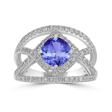 1.4ct Round Tanzanite Ring with 0.73 cttw Diamond