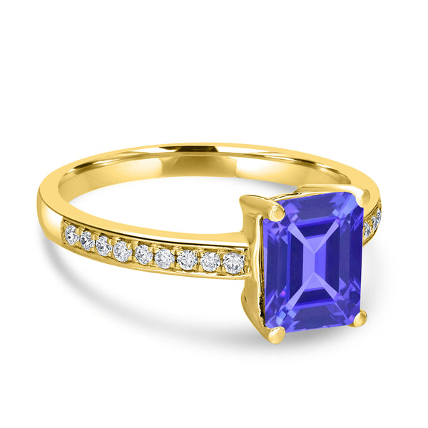 1.6ct Emerald Cut Tanzanite Ring with 0.14 cttw Diamond