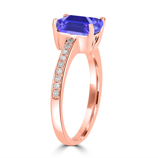 1.6ct Emerald Cut Tanzanite Ring with 0.14 cttw Diamond