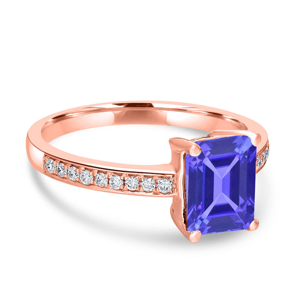 1.6ct Emerald Cut Tanzanite Ring with 0.14 cttw Diamond