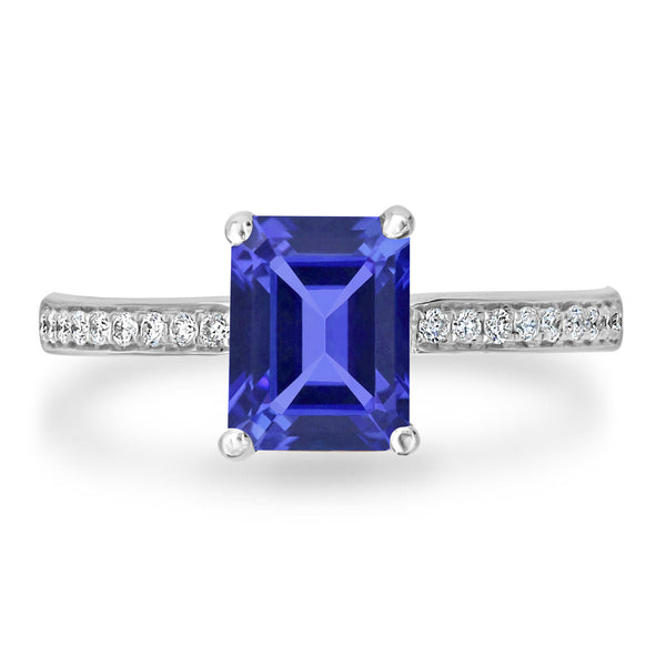 1.6ct Emerald Cut Tanzanite Ring with 0.14 cttw Diamond