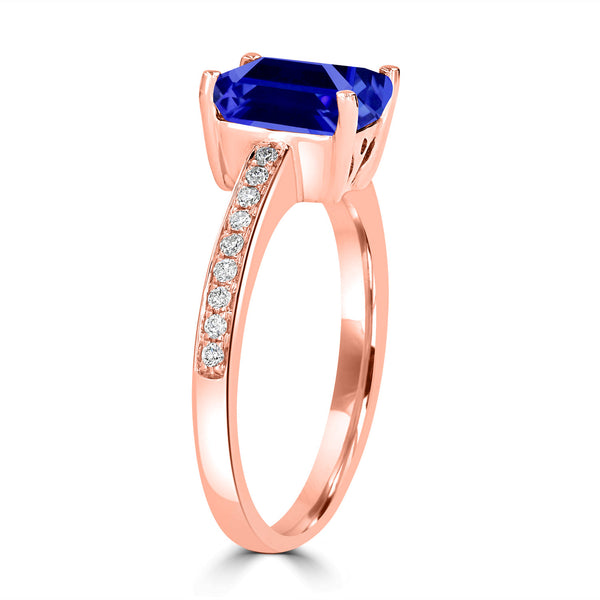 1.6ct Emerald Cut Tanzanite Ring with 0.14 cttw Diamond