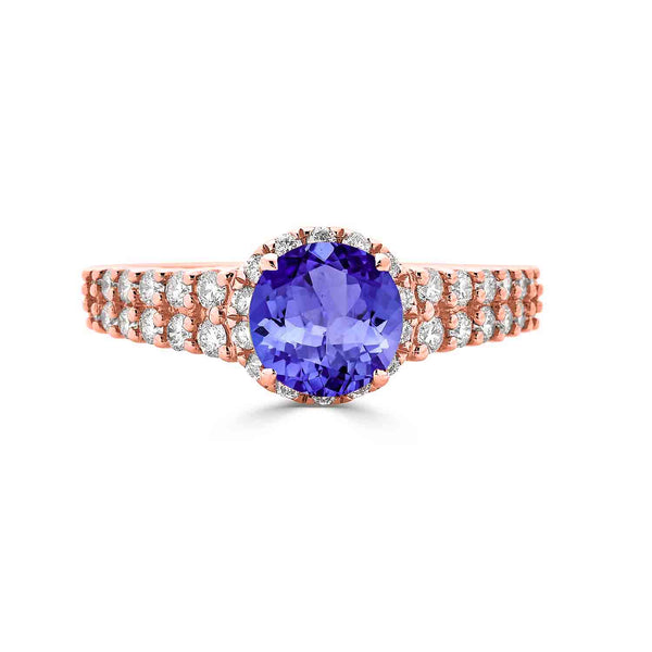 1.4ct Round Tanzanite Ring with 0.58 cttw Diamond