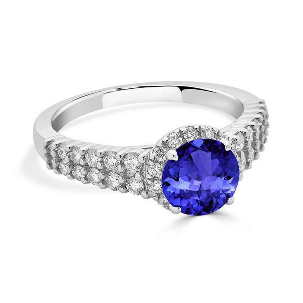 1.4ct Round Tanzanite Ring with 0.58 cttw Diamond