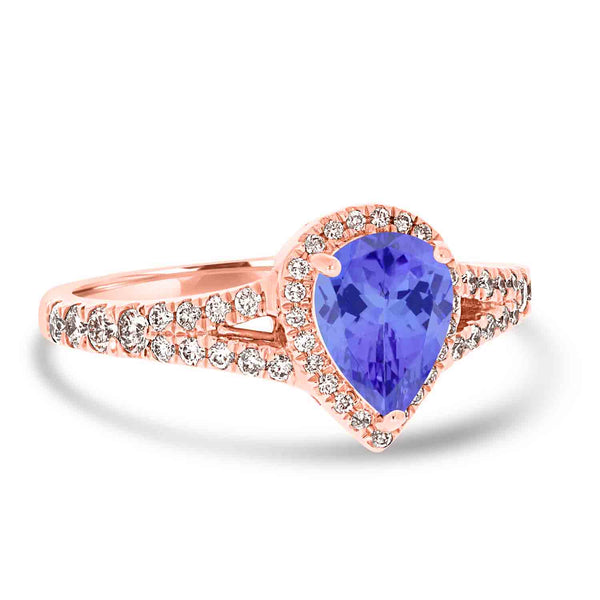 1.15ct Pear Tanzanite Ring with 0.4 cttw Diamond