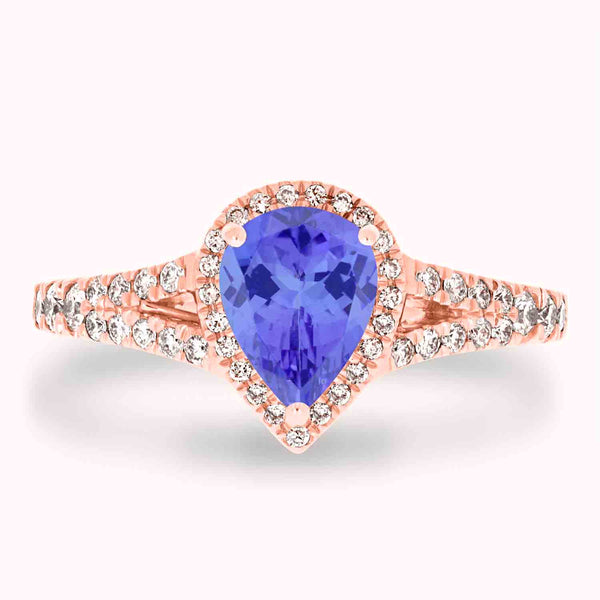 1.15ct Pear Tanzanite Ring with 0.4 cttw Diamond