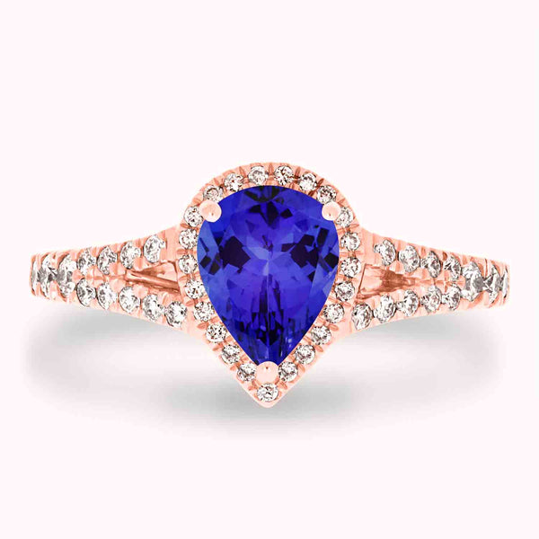 1.15ct Pear Tanzanite Ring with 0.4 cttw Diamond