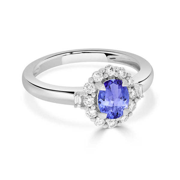 0.6ct Oval Tanzanite Ring with 0.36 cttw Diamond
