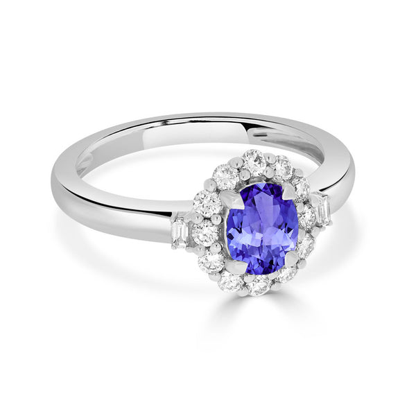 0.6ct Oval Tanzanite Ring with 0.36 cttw Diamond