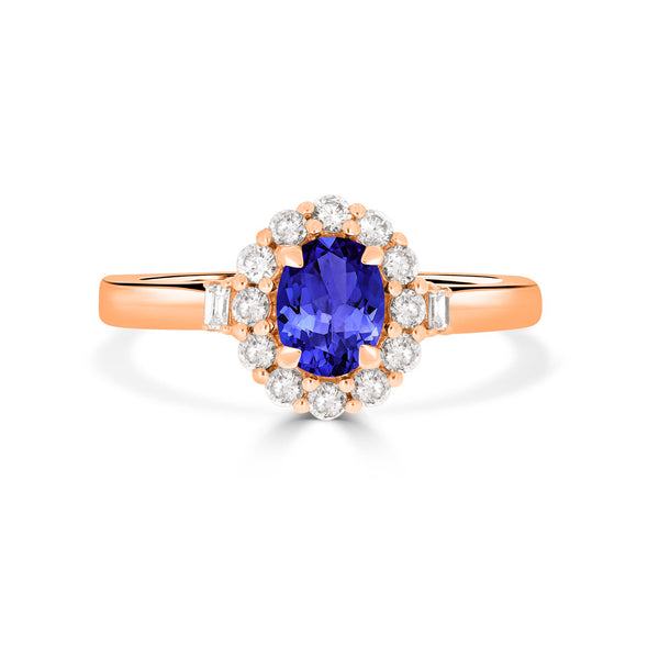 0.6ct Oval Tanzanite Ring with 0.36 cttw Diamond