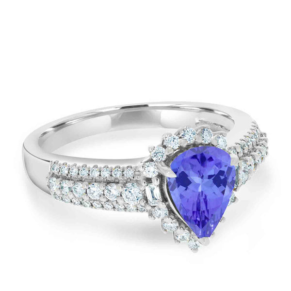 1.15ct Pear Tanzanite Ring with 0.44 cttw Diamond