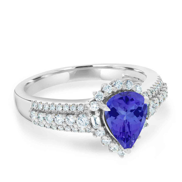 1.15ct Pear Tanzanite Ring with 0.44 cttw Diamond