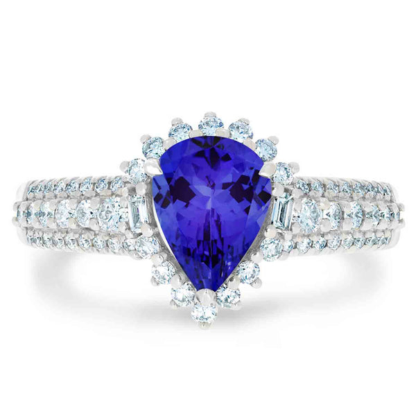 1.15ct Pear Tanzanite Ring with 0.44 cttw Diamond