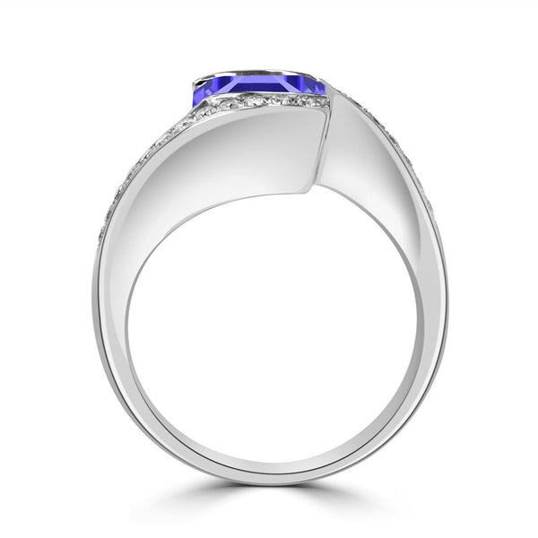 1.6ct Emerald Cut Tanzanite Ring with 0.23 cttw Diamond