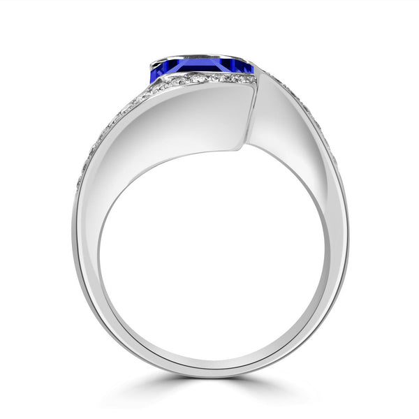 1.6ct Emerald Cut Tanzanite Ring with 0.23 cttw Diamond