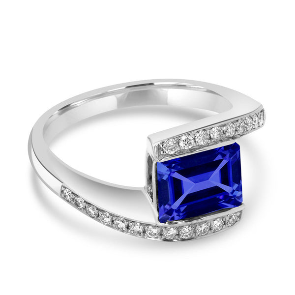 1.6ct Emerald Cut Tanzanite Ring with 0.23 cttw Diamond