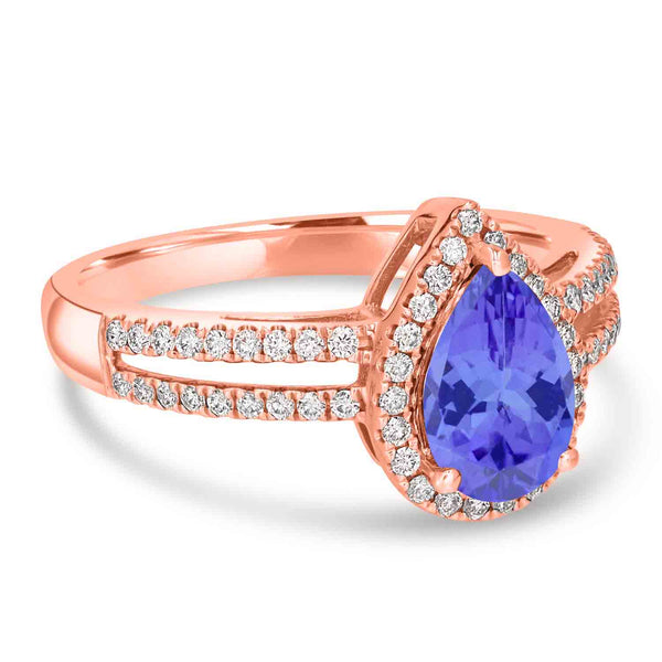 1.3ct Pear Tanzanite Ring with 0.31 cttw Diamond