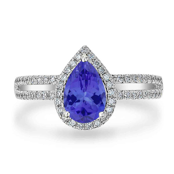 1.3ct Pear Tanzanite Ring with 0.31 cttw Diamond