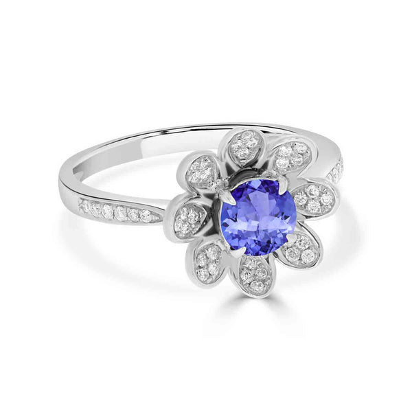 0.9ct Round Tanzanite Ring with 0.18 cttw Diamond