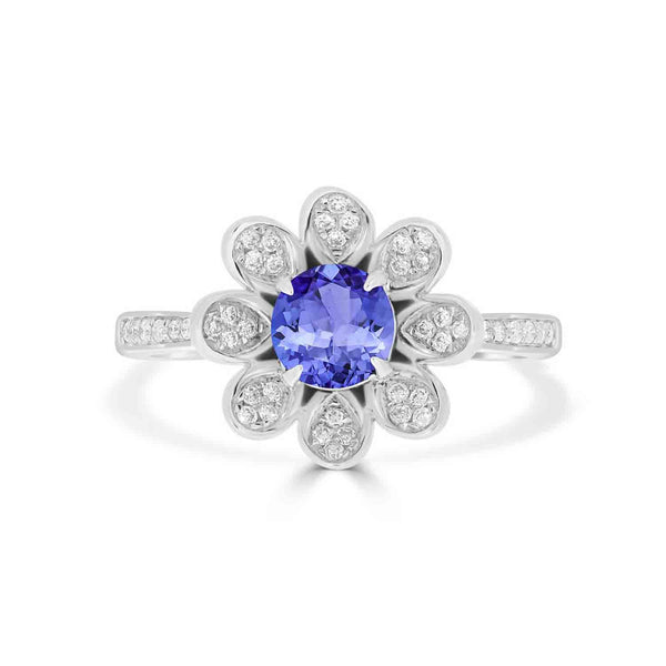 0.9ct Round Tanzanite Ring with 0.18 cttw Diamond