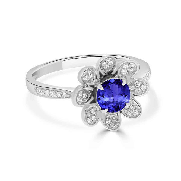 0.9ct Round Tanzanite Ring with 0.18 cttw Diamond