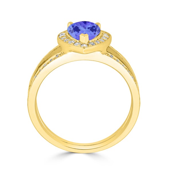 1.3ct Pear Tanzanite Ring with 0.42 cttw Diamond