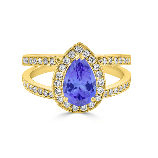 1.3ct Pear Tanzanite Ring with 0.42 cttw Diamond